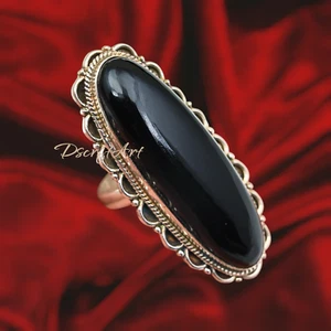 Schwarzer Onyx Edelstein Ring, Frau Handarbeit ovale Form langer Ring, Geschenk für sie - Bild 1 von 8