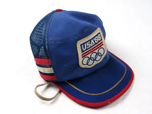 Vtg 80s Team USA Olympics 1988 3 Stripe Trucker Snapback Hat Sports Promo Made - Picture 1 of 14
