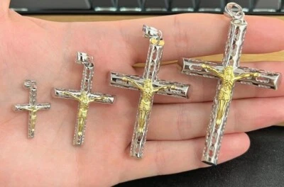 Collar pieza crucifijo cruz Jesús chapado en oro 14k plata 925 maciza para hombre y mujer Foto 1 de 4