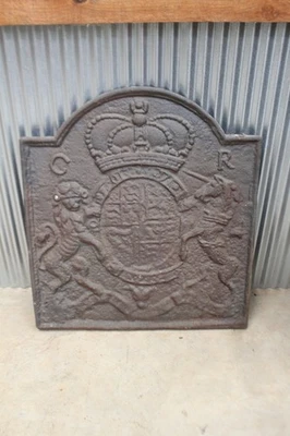 Antique Cast Iron Fireback Coat of Arms Crest Thomas Elsley Williamsburg VA - Image 1 of 4