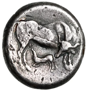 LARGE Silver Greek Coin with COA Dyrrhachion Stater COW SUCKLING CALF Certified - Picture 1 of 5