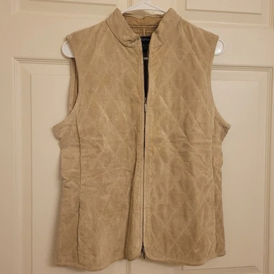 Chaleco de cuero acolchado de gamuza para mujer cremallera completa talla M tostado occidental Y2K Ann Taylor  Foto 1 de 4