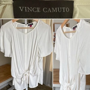 Vince Camuto Damen Bluse Gr. L weiß transparent fließend vorne zum Binden Schlüsselloch Reißverschluss - Bild 1 von 8