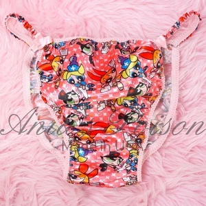 Sissy Satin Panties for MEN - Power Girls Print Pink shiny string Bikini - Picture 1 of 5