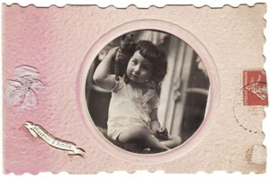 KLEINES MÄDCHEN MIT KATZE - COLLAGE um 1900 antik Kinderfoto ausgefallen selten +7895 - Bild 1 von 3