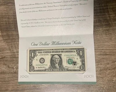 2001 (D) One Dollar Millennium NEW NOTE - $1 CLEVELAND Uncirculated  - Image 1 of 2