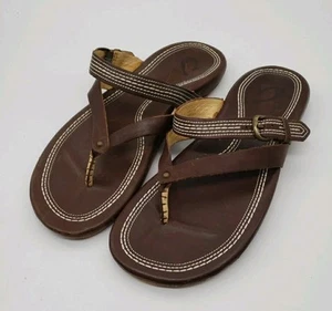 VGC! Olukai Manalua Womens Sz 7 Brown Leather FLip Flop Sandals - Picture 1 of 6