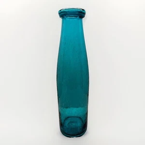 Vintage Teal Blue Hand Blown Glass Bottle Vase MCM Large 14 Inches - J - Picture 1 of 10