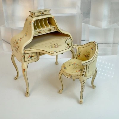 2 peças casa de bonecas miniatura mesa pintada à mão + cadeira Bespaq escala 1:12 YN19 - Imagem 1 de 4