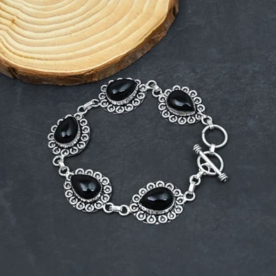 Bracciale gioiello in argento sterling 925 fatto a mano con pietre preziose o... - Immagine 1 di 4