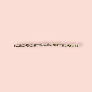 925 Sterling Silver Link Bracelet / Hearts And Gemstone Amythest, Pe - Picture 1 of 3