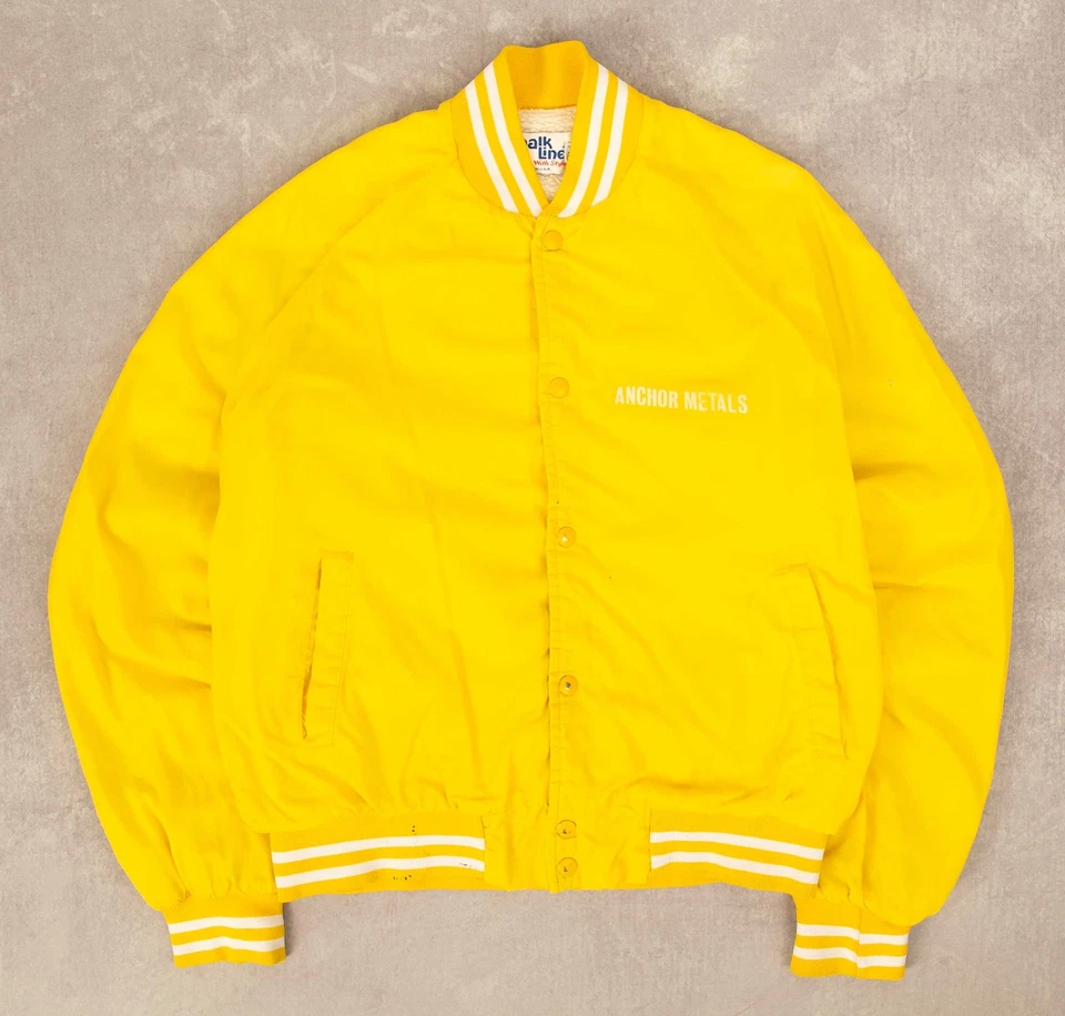 Chaqueta de bombardero forrada de vellón con metales ancla vintage años 80 M chaqueta amarilla para hombre Foto 1 de 4