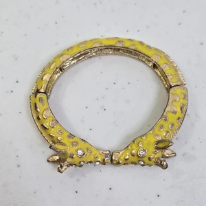 Vintage Yellow Giraffe Enamel Bangle Stretch Bracelet Rhinestone Gold Tone - Picture 1 of 10