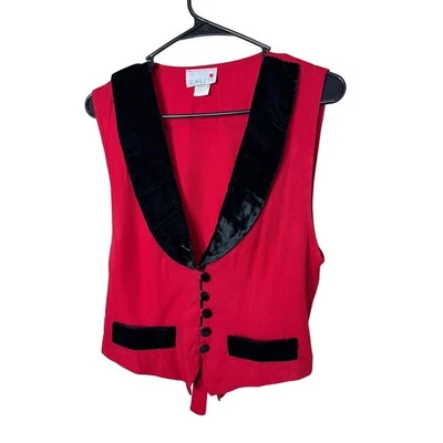 Chaleco Scarlett Mujer Talla Negro Rojo Vintage Terciopelo Botón Frontal Sin Mangas 9 Foto 1 de 4