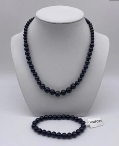 Natural Burmese Black Jadeite Bracelet and Graduated Necklace - Grade A Untreate - Picture 1 of 4