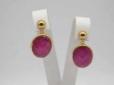 ITALIAN DESIGNER MILOR 18K YELLOW GOLD RUBY STONE DANGLE EARRINGS - Image 1 of 4