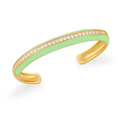 Women's Adjustable Cuff Bangle Bracelet Cubic Zirconia Stones Enamel Gold Plated - Image 1 of 3