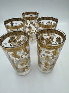 Set of 5 Vintage Mid Century CULVER Chantilly Gold Highball Cocktail Glasses - Picture 1 of 11