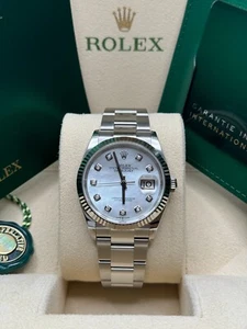 Rolex Datejust 36 NEW 2023 Mother of Pearl Diamond Dial 126234 Fluted Oyster - Picture 1 of 9