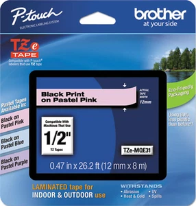 New Genuine Brother P-Touch TZe-MQE31 Black on Pastel Pink Tape Bag - Picture 1 of 3