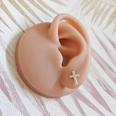 Solid Sterling Silver Christian Cross Stud Unisex Earrings Christmas Gift - Image 1 of 3