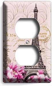 VINTAGE EIFFEL TOWER MAGNOLIA FLOWERS PARIS POST CARD OUTLET WALL PLATE ROOM ART - Picture 1 of 1