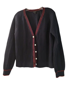 Talbot's cardigan Women's M Large pearl buttons Vintage Navy red Trim long sleev - Picture 1 of 7