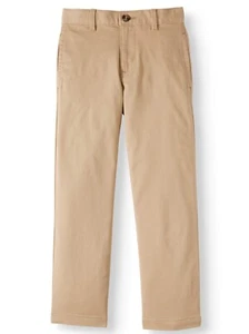 Wonder Nation Boys Khakis Reinforced Knees Scotchgard Pants Uniform ADJ Waist - Picture 1 of 7