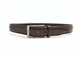 Men's Belt Brown 40 Leather Dress Belt Silver Buckle Suits Jeans Men - Picture 1 of 13