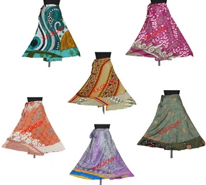 5 PCs wholesale Lot Silk sari 2 Layer Magic Wrap Around Long Skirts Bohemian - Picture 1 of 10