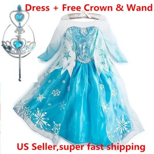 Classic Princess ELSA Dress Cosplay Party Dress Up + Free Crown & Wand - Picture 1 of 9