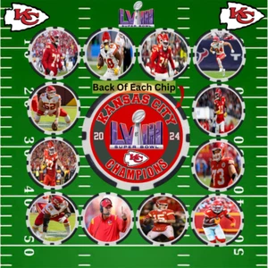 KANSAS CITY CHIEFS 2024 SUPER BOWL LVIII CHAMPS OFFENSE - POKER CHIP SET (12) - Picture 1 of 2