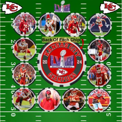 KANSAS CITY CHIEFS 2024 SUPER BOWL LVIII CHAMPS OFFENSE - POKER CHIP SET (12) - Image 1 of 2