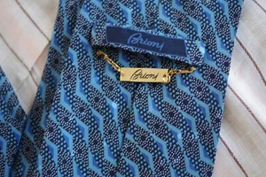 Corbata de seda Brioni azul marino estampado 58" x 3,75" - Imagen 1 de 6