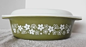 Vintage 2 1/2 QT Spring Blossom Avocado Pyrex Casserole Dish w/Lid - Picture 1 of 7
