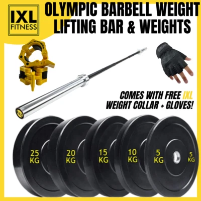 Rubber Bumper Olympic Weight Plates Set 5kg, 10kg, 15kg, 20kg, 25kg Barbell Disc - Image 1 of 4