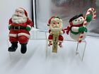 Lot of 3 Vintage Plastic Christmas Stocking Holder Santa/Snowman/Santa Noel