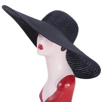 Huge 6.7" Women Church Kentucky Derby Wide Brim Summer Floppy Sun Beach Hat A349 - Image 1 of 4