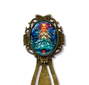 Faux Stained Glass Christmas Tree Handmade Bookmark Book Lovers Metal Glass - Picture 1 of 4