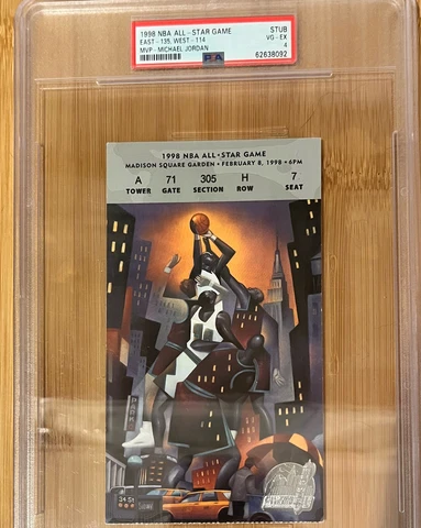 1998 NBA All Star Game Ticket Stub Michael Jordan MVP Kobe Duncan 1st PSA Graded Cover