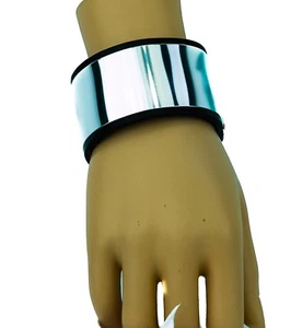  Metal Plate Genuine Leather Fetish Wide Bracelet Cuff Wrist Made In USA - Picture 1 of 2