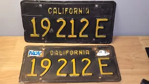 Rare Vintage Matching Pair of California CA Car Auto License Plates 19212E Black - Picture 1 of 6
