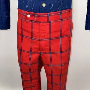 Vintage Jaymar Pants Mens 70s Hippy Beatnik Leisure Suit Disco Plaid MCM 38 29 - Picture 1 of 16
