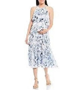 NWT Midi Maternity Dress Women's XL Floral Halter Ruffle Belt Dillards NEW Alex - Picture 1 of 11