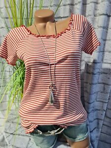 TOM TAILOR Shirt Ladies Top short Sleeve Orange White Striped (259) New
