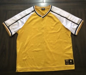 FENDI ROMA Yellow Mesh Jersey Shirt Mens Large Short Sleeve F Logo T-shirt - Picture 1 of 15