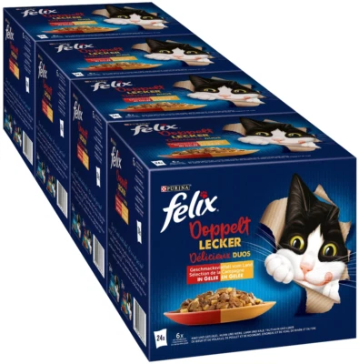 Purina FELIX 96x85g Katzenfutter Nass Doppelt Lecker Fleisch & Geflügel in Gelee - Bild 1 von 4