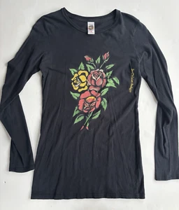 Ed Hardy Long Sleeve T Shirt Crew Neck Blacks Women M Roses Christian Audiger - Picture 1 of 5