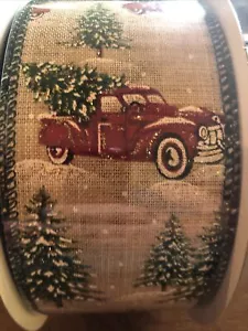 50 Yards Christmas Truck Wired Ribbon - Picture 1 of 12