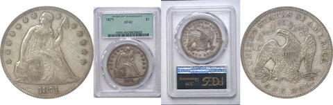 1871 $1 Seated Liberty Dollar PCGS XF-40 Cover